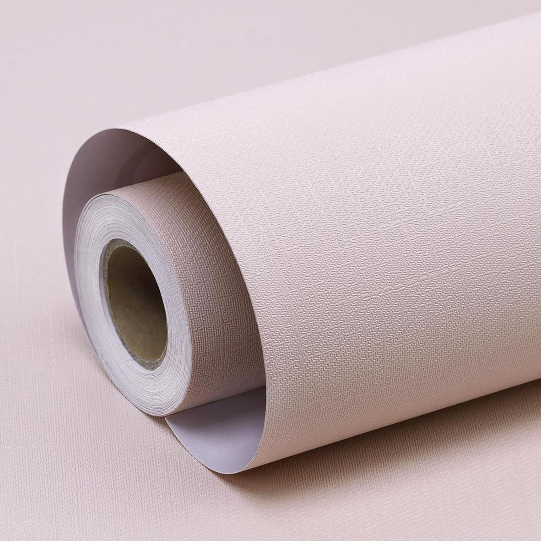 Amiya Pink Peel and Stick Wallpaper Solid Color Textured Contact Paper Pure Pink Self Adhesive Wallpaper Matte Removable Wall Paper Decorative Walls Decal Vinyl Roll 15.7"120"