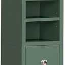 TEENFON Bathroom Cabinet, Narrow Bathroom Storage Cabinet with 5 Adjustable Shelves & Drawer, Freestanding Cupboard for Small Spaces, Green