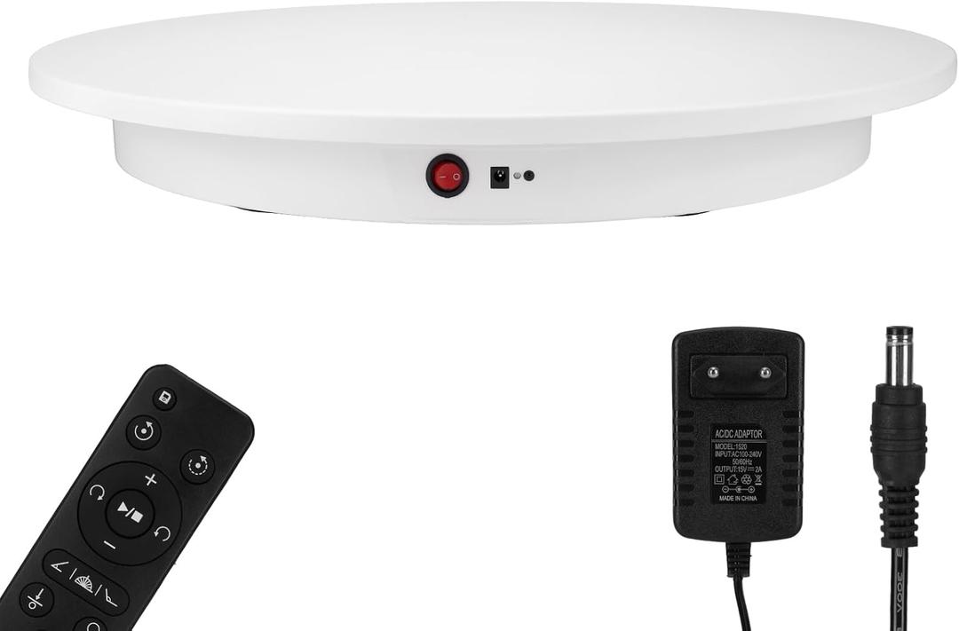 Motorized Rotating Display Stand, Angle Speed Adjustable Electric Rotating Turntable, 360 Degree 330 Lbs Load Auto Rotating Platform for Photography Big Size Products Display Video Show, Wired White