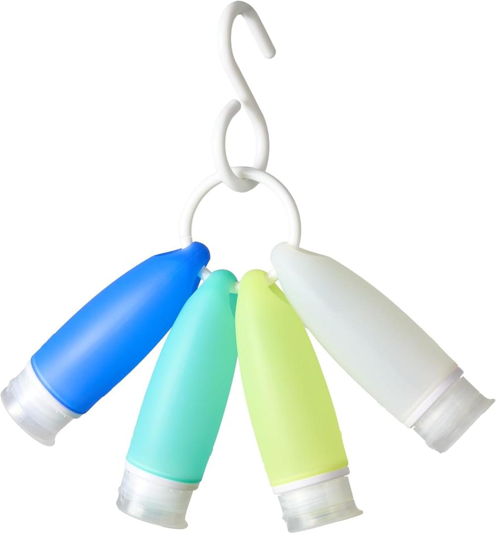 4 Pack Hangable Leak Proof Silicone Travel Bottles for Toiletries - TSA approved Travel Containers for Shampoo, Conditioner and Bodywash - Easy to Carry and Reach (3oz)
