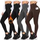 FULLSOFT 4 Pack Fleece Lined Leggings with Pockets for Women High Waisted Thermal Winter Warm Yoga Pants for Workout Running (Large-X-Large, Black,black,gray,brown(4 Pack))