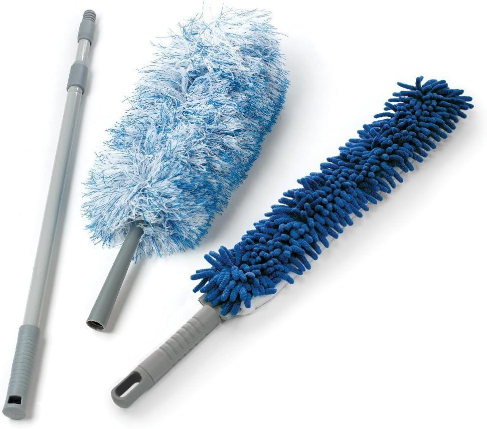 O-Cedar Dual-Action Microfiber Duster Set w/Telescopic Handle | Long, Adjustable Handle Extends 24-49" | Includes Microfiber & Chenille Duster Heads (3 Piece Set)