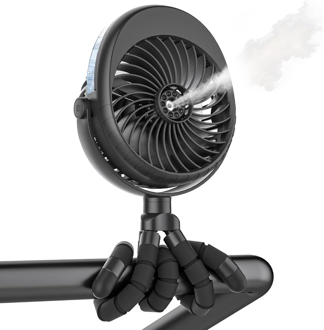 2026 Upgraded Misting Baby Stroller Fan Rechargeable, Flexible Tripod Clip for Car Seat Crib, Baby Shower Gifts & Baby Registry Search, Newborn Essentials for Beach Travel, Disney Summer Essentials, Small