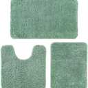 MIULEE 3 Pieces Bathroom Rugs and mats Sets Extra Thick Non Slip Microfiber Bath Mats and U-Shaped Contour Toilet Rug for Bath Room Floor Restroom,20"x30"+20"x20", Sage Green