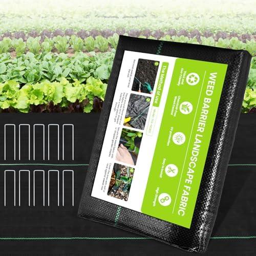 Weed Barrier Fabric, 3x50ft , 2 Pack Landscape Fabric, 4oz Heavy Duty Durable Woven Geotextile Fabric, High Permeability Ground Cover Mat, Driveway Fabric, Garden Weed Control Cloth with 10 U-Securing Pegs, Set of 7 Weed Barrier Fabric, 3x50ft , 2 Pack Landscape Fabric, 4oz Heavy Duty Durable Woven Geotextile Fabric, High Permeability Ground Cover Mat, Driveway Fabric, Garden Weed Control Cloth with 10 U-Securing Pegs, Set of 7