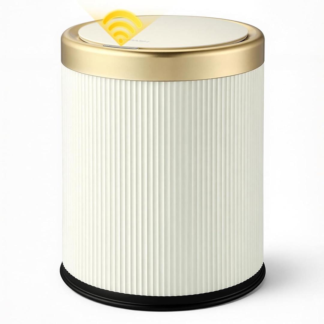 Automatic Bathroom Trash Can with Lid,Motion Sensor Trash cans Smart
2.8 Gallon Touchless Garbage Can, Cute Small Plastic Wastebasket,Sensor White and Gold Trash Bin for kitchen,Bedroom,Office
