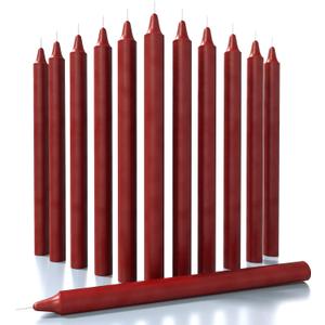 CANDWAX Bordeaux Taper Candles Pack of 12 - Slow Burning Dripless Unscented Straight Candles 10 inch - Ideal for Dinner Table - Smokeless Long Candlesticks