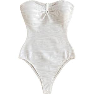 WDIRARA Women's Textured Strapless Bodysuit Tummy Control Sleeveless Tube Tops Leotard