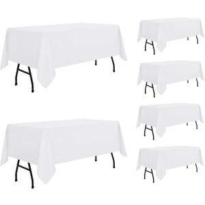sancua 6 Pack White Tablecloth 60 x 84 Inch, Rectangle Table Cloth for 4ft Tables - Stain and Wrinkle Resistant Washable Polyester Table Cover for Dining Wedding Banquet Party Buffet Restaurant