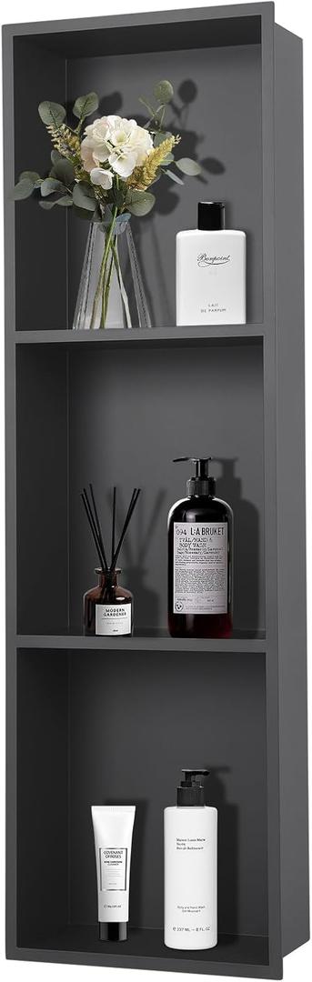 3 Tier Shower Niche, 3612 Inch Grey Shower Niche, Waterproof Recessed wall mounted Shower Shelf, No Tile Needed Recessed Niche for Bathroom Kitchen Bedroom Insert Storage, Grey