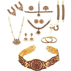 Bharatnatyam jewelry set for Girls, Professional Dance jewelry set, set of 10 Ornaments