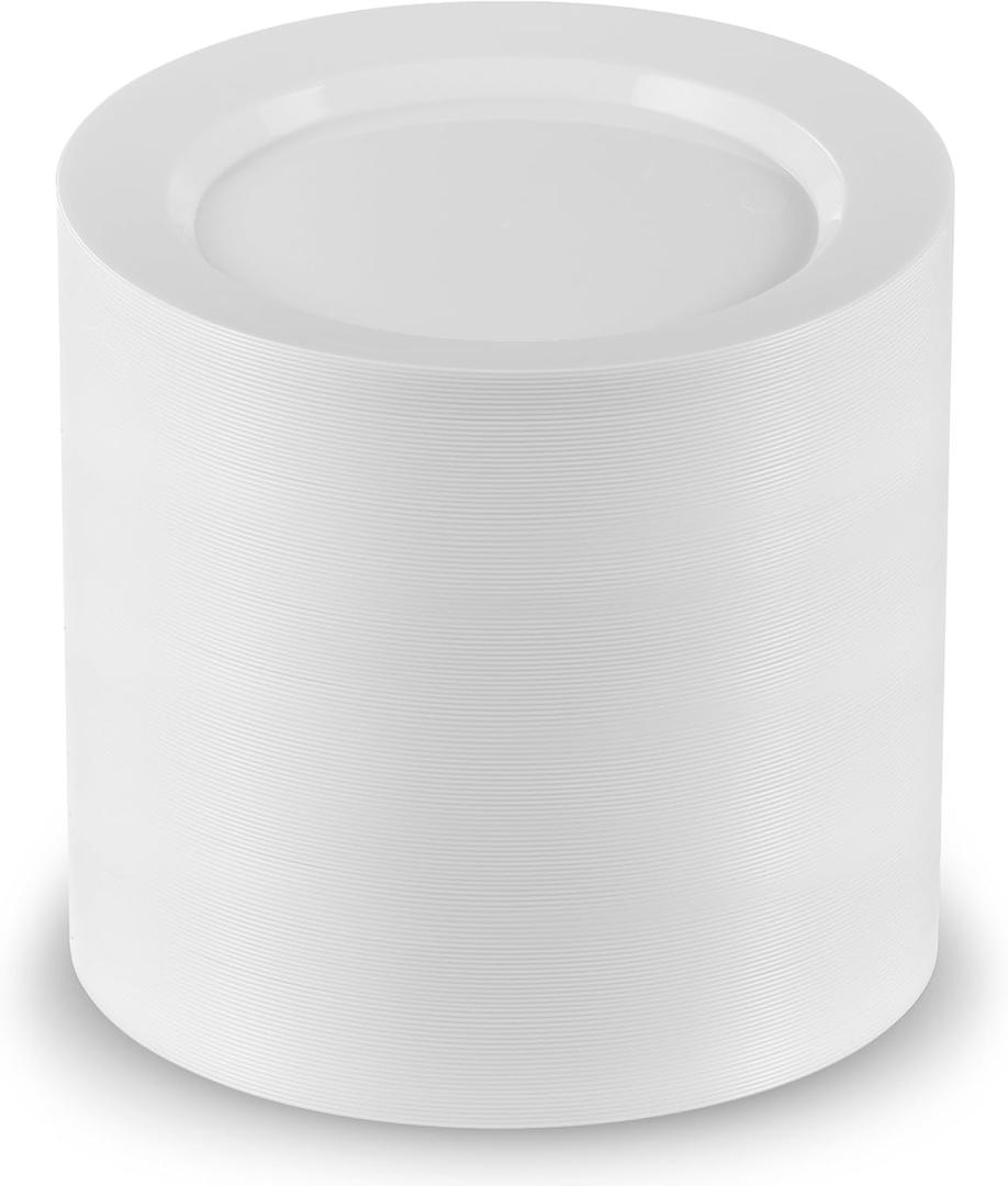 Munfix 100 White Plastic Plates Set, 7 Inch Dessert Appetizer, Fancy Disposable, Heavy Duty, Elegant Wedding Party Plates