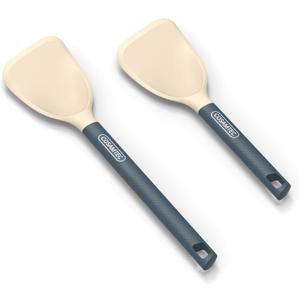 Silicone Small Spatula for Cooking Flexible Beveled Turner with Solid Inner Core and Heat Resistant Nylon Handle Ideal Spatula for Non-Stick Cookware (10 inches & 13 inches, Sky Blue)