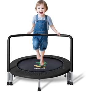 BCAN 36'' Mini Folding Ages 2 to 5 Toddler Trampoline with Handle for Kids, Two Ways to Assemble The Handle, Indoor/Garden Toddlers Trampoline with Super Safe Cover for Toddlers (Black)