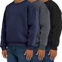 PURE CHAMP 3 Pack Boys Sweatshirts Long Sleeve Boy Crewneck Relaxed Soft Essentials Teen Pullover Sweaters For Youth Kids (Large, Black, Navy, Charcoal)