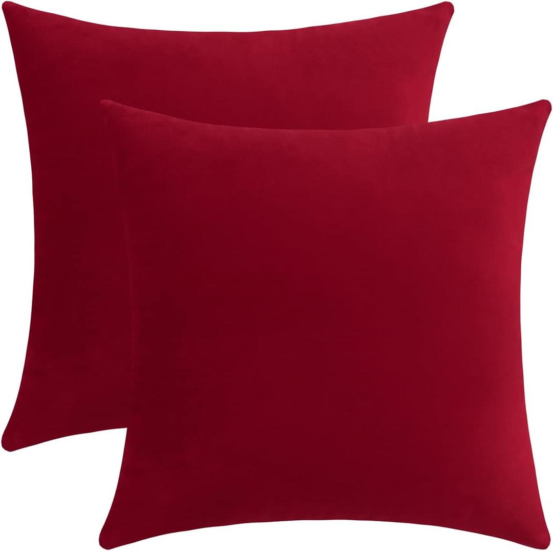 Jeneoo Comfy Soft Velvet Throw Pillow Cases for Sofa Couch, Decorative Solid Square Cushion Covers for Bedroom Car (Santa Red, 18 x 18 Inches, 2 Pieces) (18" x 18" (Pack of 2))