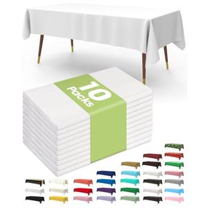 Pureegg Plastic Table Cloth Disposable 10 Pack, 54 x 72 Inch Table Cloths, Party, Picnic, Wedding, Decorative Tablecloths, Rectangle, White Plastic Cover, Leakproof & Sturdy, White
