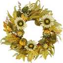 YNYLCHMX 18" Fall Wreaths for Front Door, Artificial Autumn Wreath with Sunflower Pumpkin and Berries for Home Porch Window Wall Farmhouse Decor, Indoor Outdoor, Holiday Decor