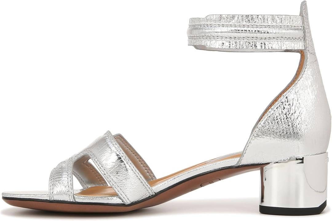 Franco Sarto womens Nora Ankle Strap Low Block Heel SandalHeeled Sandal (9.5, Silver Metallic)
