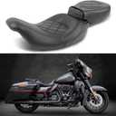 Low-Profile Leather Seat Pillion Passenger Rider Seat Set Compatible with Harley Touring Road King Street Glide Road Glide Electra Glide CVO 2009-2023 (Black stitching)