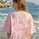 WDIRARA Girl's Bow Graphic T Shirt Crew Neck Short Sleeve Tee Cute Tops (Pink)