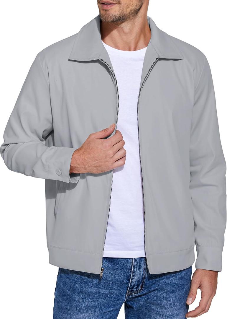 COOFANDY Men's Lightweight Zip Up Jacket Eisenhower Work Office Jackets Casual Golf Outwear (Large)