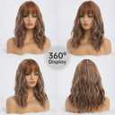 simkaylee Light Brown Wigs with Highlights for Women Synthetic 16 inch Medium Length Wigs with Bangs Natural Long Wavy Fringe wig Heat Resistant Hair for Daily Party Use (16 inch)