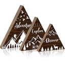 Jetec 3 Pcs 3 Size Wooden Mountain Sign for Cabin, Rustic Mountain Wall Decor, Adventure Camping Cabin Decor Sign for Living Room Bedroom Shelf Decoration(Brown)