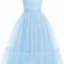 Arshiner Girls Summer Sleeveless Bow-Tie Straps Party Long Tulle Dresses | Girls Tween Summer Birthday Dress For Kids 6-14 Years (Blue)
