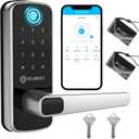 Keyless Entry Fingerprint Door Lock with Keypad and Handle for Home, Rental, Garage, Office and Hotel (Silver Smart Lock)