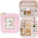 Jewelry Travel Case Small Organizer Stocking Box Jewelry Accessories Personalized Gifts Teenage Holiday Christmas Gift for Women Pink, Letter E