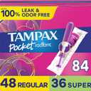 Tampax Pocket Radiant Compact Tampons Duo Pack, Regular/Super Absorbency with BPA-Free Plastic Applicator and LeakGuard Braid, Unscented, 28 Count x 3 Packs (84 Count Total)