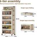 260QT Stackable Storage Bins with Lids & Rack, 6 Tier Large Capacity Foldable Storage Cabinet, Clear Collapsible Pantry Organizer for Home, Kitchen, Bathroom, Dorm, Office, Clear