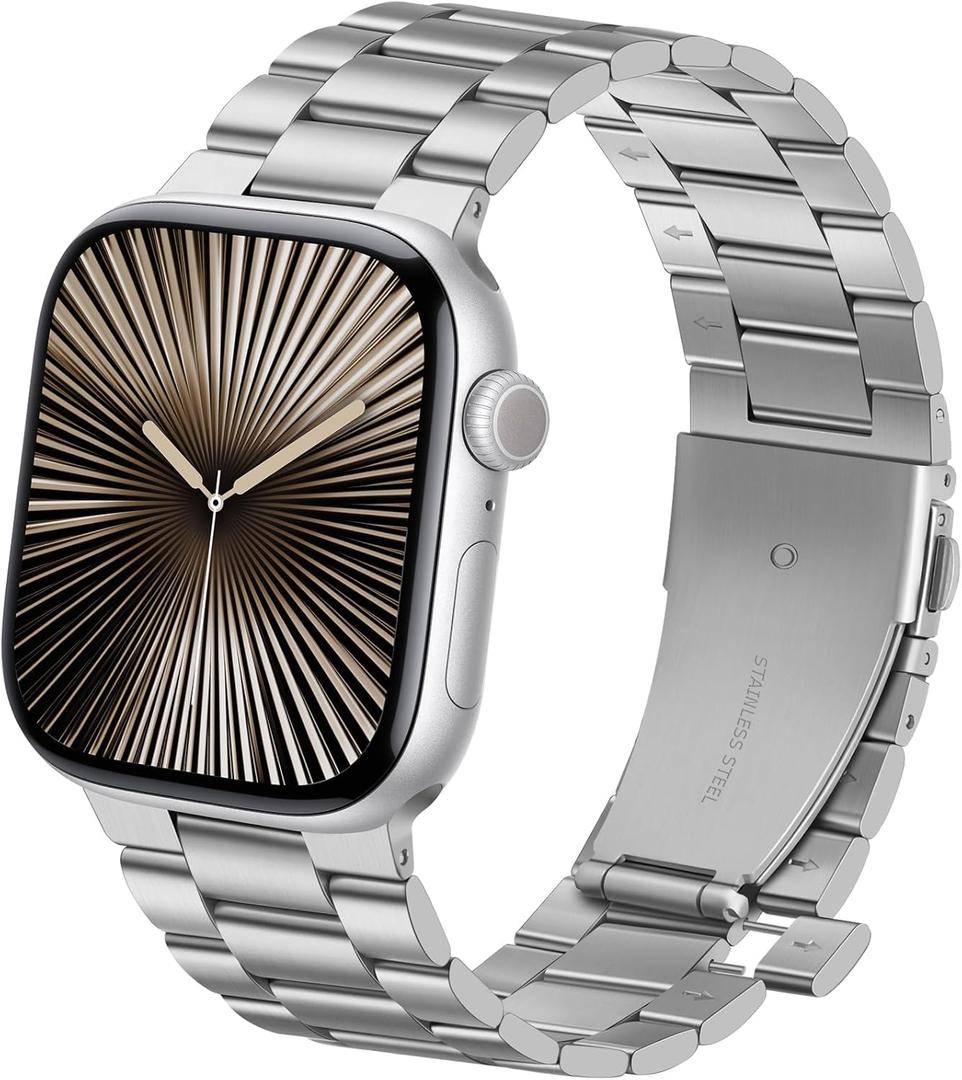 Anlinser No Tool Needed Bands Compatible with Apple Watch Band 42mm 41mm 40mm 38mm for Women Men, Stainless Steel Metal Strap Designed for Series 11 10 9 8 7 6-1 SE (Silver)