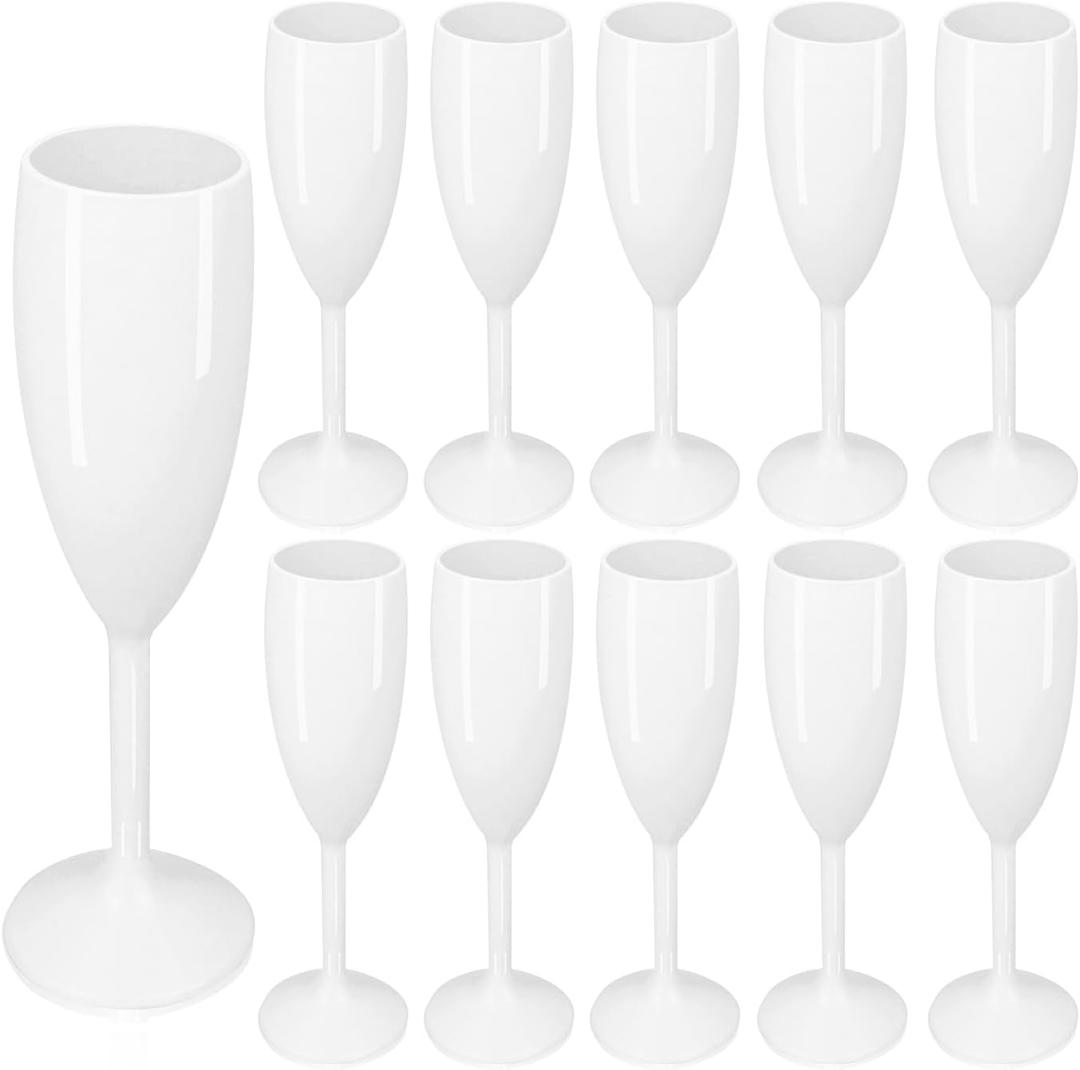 12 Pcs Plastic White Champagne Flutes 6 OZ Acrylic Wine Glasses Wedding Toasting Flute Goblet Reusable Champagne Cups for Bachelorette Party Wedding Bar Anniversary (White)