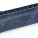 Genuine Leather Zipper Pen, Pencil & Cosmetic Case (Blue)