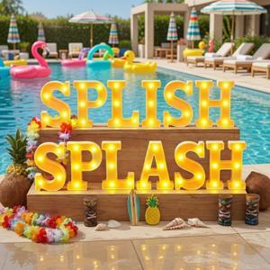 Honoson 12 Pcs Summer Splish Splash Party Decorations Light Sign Summer Pool Theme Lights Table Decoration for Beach Swimming Water Luau Hawaiian Tropical Party Decor 6.42 in