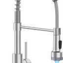 OWOFAN Kitchen Faucet with LED Sprayer Single Handle Pull Down Sprayer Spring Kitchen Sink Faucet with LED Light Brushed Nickel 9005SN