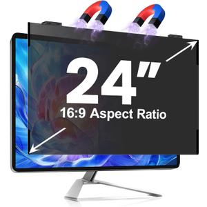 Removable Hanging Magnetic 24 Inch privacy screen for computer monitor, Fit Frameless Monitor 16:9 Widescreen, Anti Blue Light Filter, Anti-Glare Eye Protector Shield, Adhesive-Free, Easy Installation