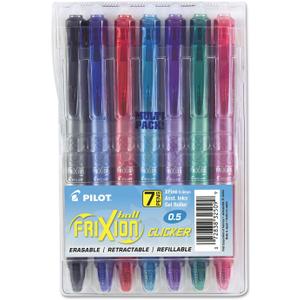 Pilot FriXion Clicker Erasable Gel Pens, Extra Fine Point 0.5 mm, Pack of 7, Assorted Colors