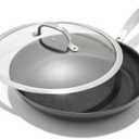 OXO Enhanced 12 Nonstick Frying Pan Skillet with Lid, Ceramic PFAS-Free Cookware, Durable Hard Anodized, Scratch Resistant, Stainless Steel Handle, Eggs & Omelets, Dishwasher & Oven Safe, Black
