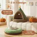 Jiupety Cat Beds for Indoor Cats,Cat House with Removable Washable Cushioned,2-in-1 Cat Bed Cave with Anti-Slip Bottom Ultra-Soft Cat Tent for Kittens and Small Pets,Green 18.9In