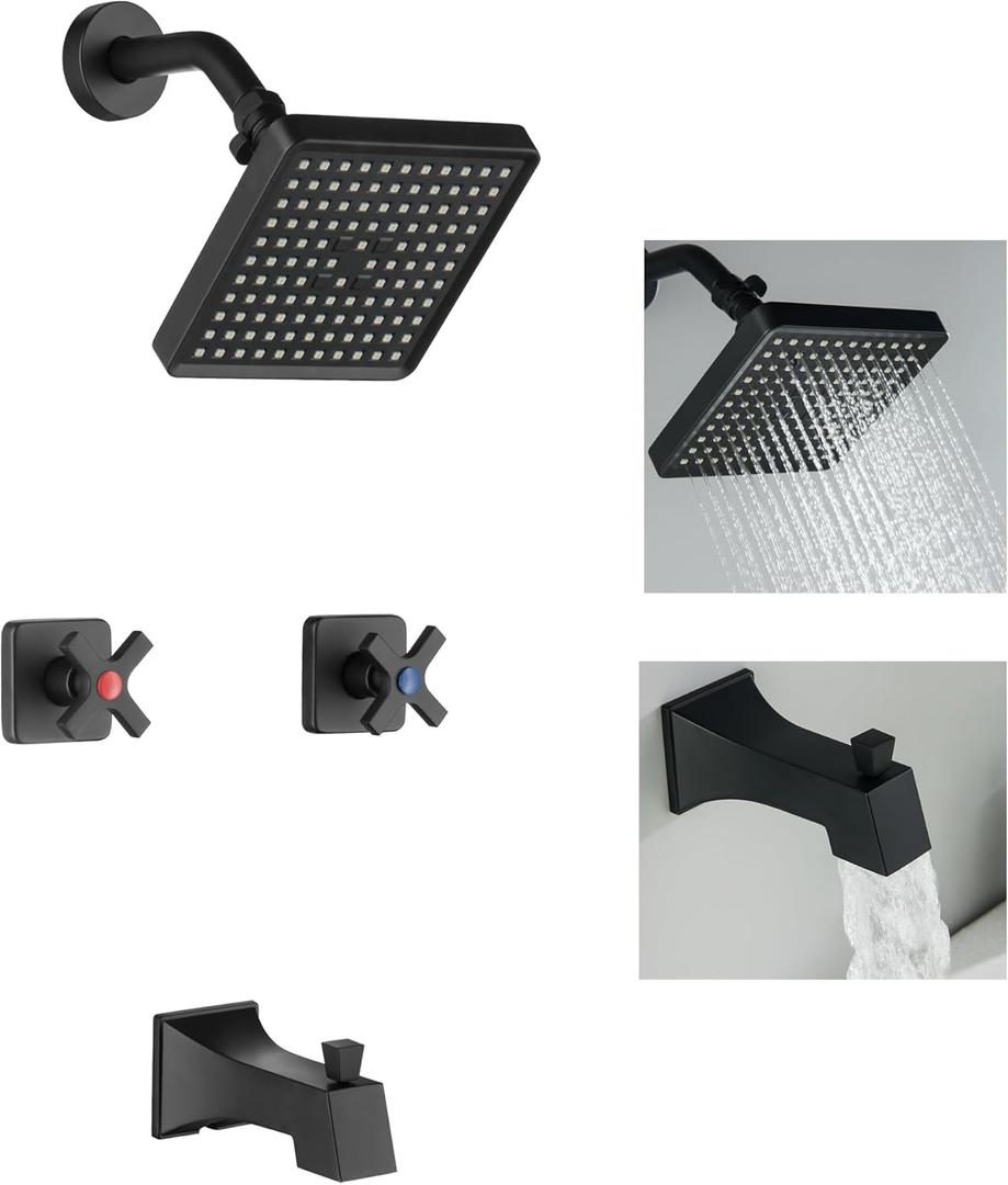 GUOYINDONG 2 Handle Shower Faucet Set, Matte Black Two Handle Tub Shower Faucets Sets Wall Mounted Bathroom Bathtub Shower Trim Kit