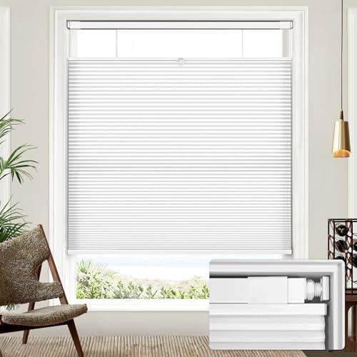 Lazblinds Upgraded Top Down Bottom Up (TDBU) Honeycomb Blinds, No Drill No Tools Easy Install Cordless Cellular Shades for Windows 27" W x 64" H, White - Light Filtering