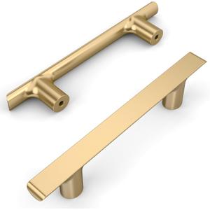Amerdeco 10 Pack Champagne Bronze Cabinet Pulls 5 Inch(128MM) Hole Centers Kitchen Cabinet Handles Hardware, Gold