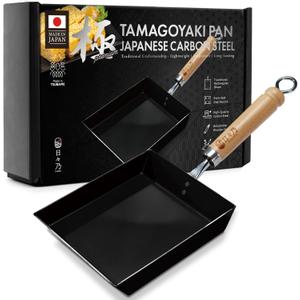 HIBINO Tamagoyaki Carbon Steel Pan | Made in Japan | Nonstick, Even-Heating, 30% Lighter Design | Japanese Egg Pan with Detachable Wooden Handle | for Bento, Breakfast & Everyday Cooking