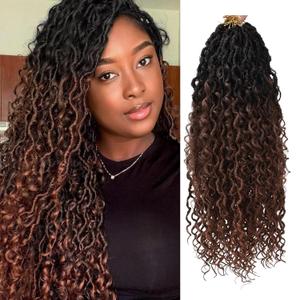 8Packs Goddess Locs Crochet Hair 18Inch Boho Faux Locs,Crochet Loc With Curly Ends River Hippie Bohemian Loc Crochet Hair for Black Women(1B/33, 18inch(Pack of 8))