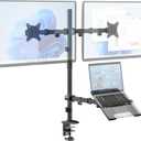Dual Monitor Stand and Laptop Mount Fit Two 17 to 32 Inch Monitor and 10 to 17 Inch Laptop,Extra Tall Adjustable Stand,19.8 lbs Weight Capacity per Arm,Black