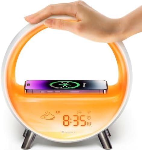Dekala 5G Arches Gradual Sunrise Alarm Clock with Wireless Charging Sunset White Noise Sleep Sound Machine Bluetooth Speaker with Night Light for Adults Touch/App/Button Control Support 2.4G 5G WiFi