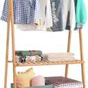 Small Clothes Rack Kids Dress Up Storage for Playroom, Toddlers Bedroom, Bamboo Child Garment Rack with 2 Tier Storage Shelf, Kids Clothing Rack Costumes Organizer